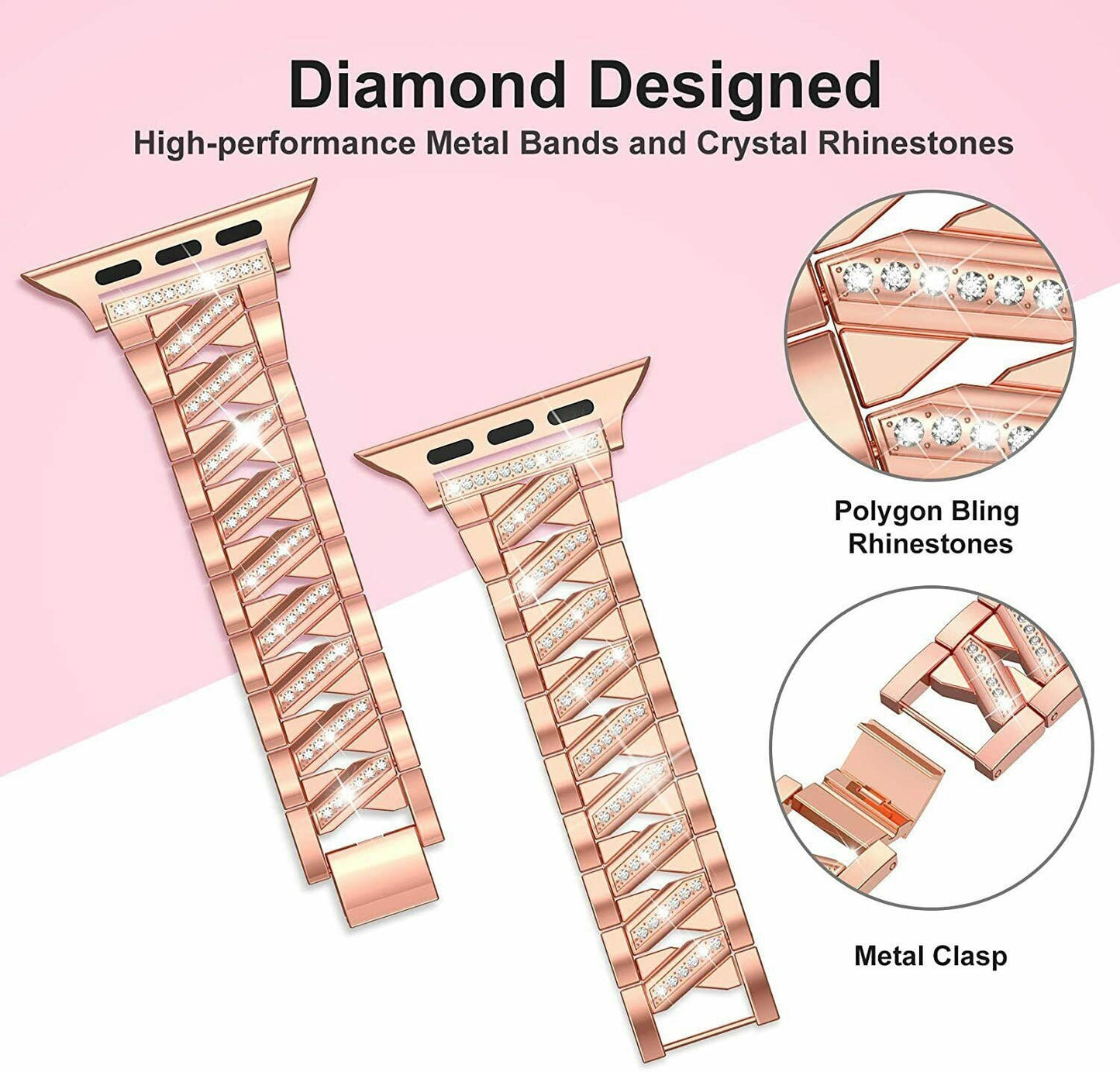 for Apple Watch Strap Series SE 6 5 4 38 40 42 44 mm Rhinestone Link Bling Metal