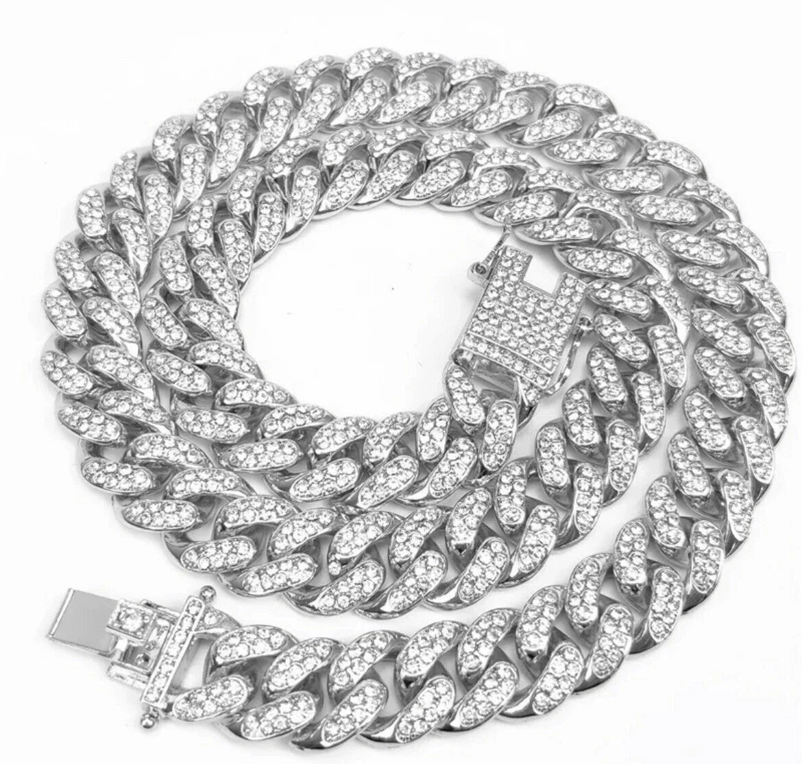 18inch Silver Iced Out Diamond Thick Miami Cuban Link Chain Necklace Hip Hop