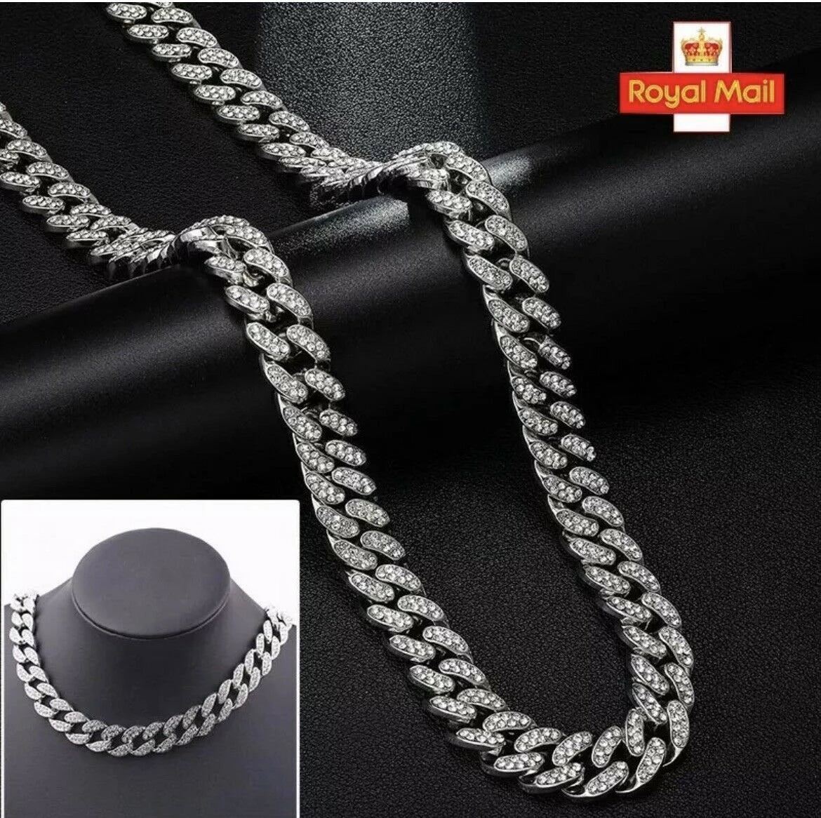 18inch Silver Iced Out Diamond Thick Miami Cuban Link Chain Necklace Hip Hop