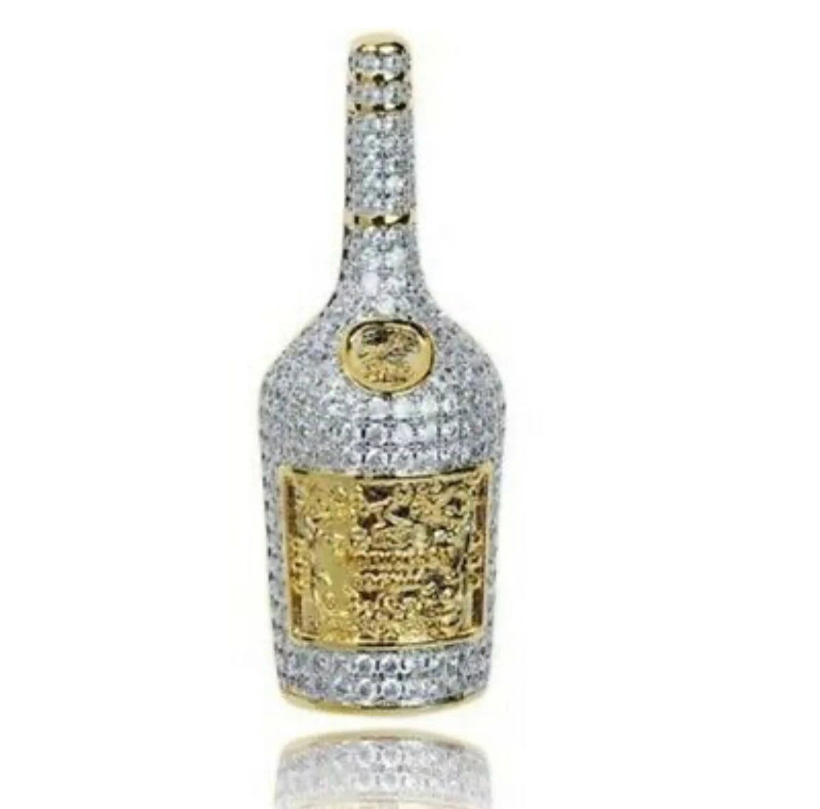 Iced Out Champagne Bottle Emoji Necklace Hip Hop CZ Jewelry Gold Pendant