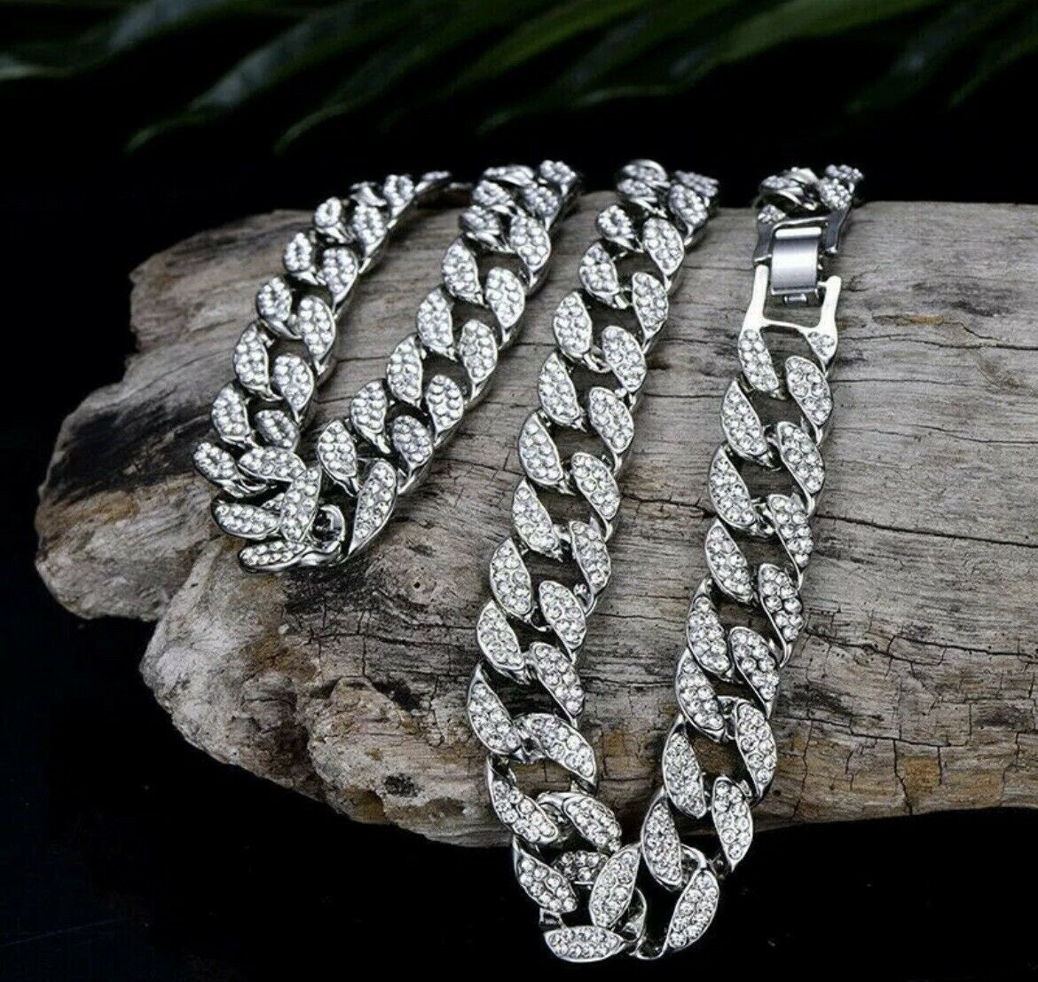18inch Silver Iced Out Diamond Thick Miami Cuban Link Chain Necklace Hip Hop