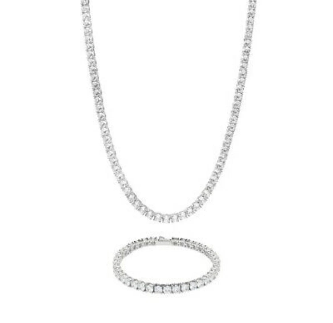Mens Silver Tennis Set Tennis Chain Tennis Bracelet 5mm Iced Out 24” Chain New