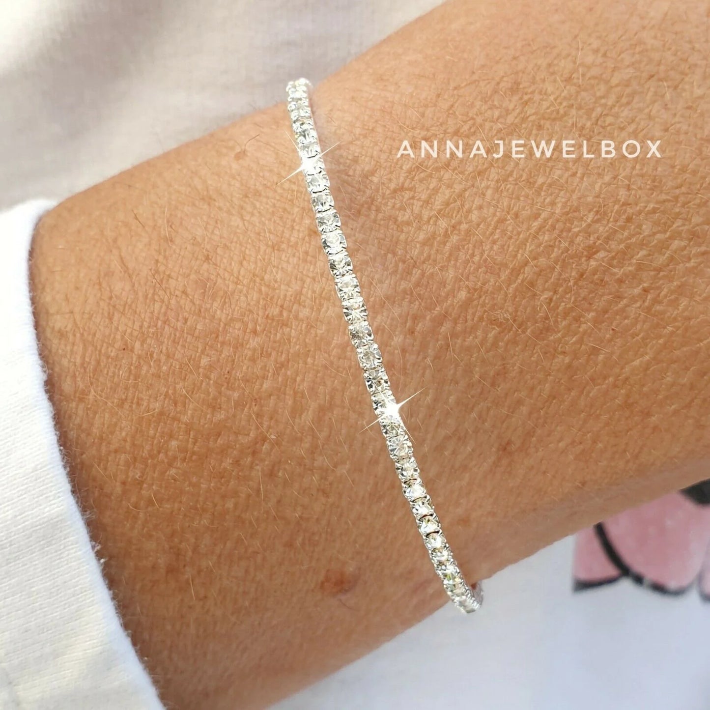 Silver CZ Cubic Zirconia Diamante Tennis Bracelet Flexible Bangle Bridal Gift