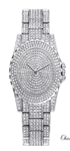 Silver Cubic Zirconia Crystal Women Ladies Men Fashion Bling Steel Watch Uk