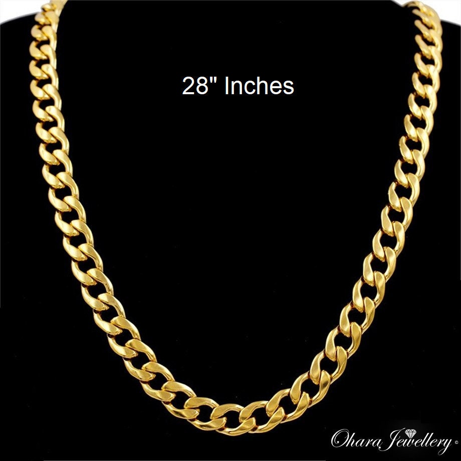 18ct Yellow Gold Heavy 12MM Miami Curb Link Cuban Mens Chain Necklace Jewellery