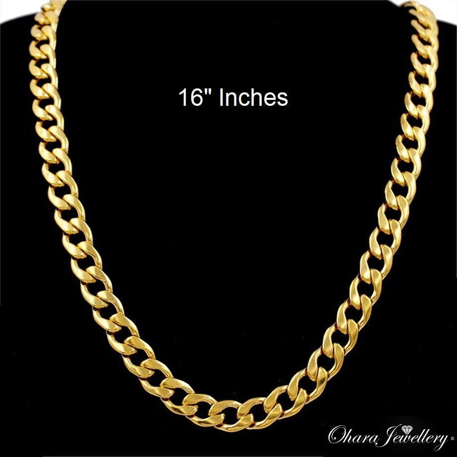 18ct Yellow Gold Heavy 12MM Miami Curb Link Cuban Mens Chain Necklace Jewellery