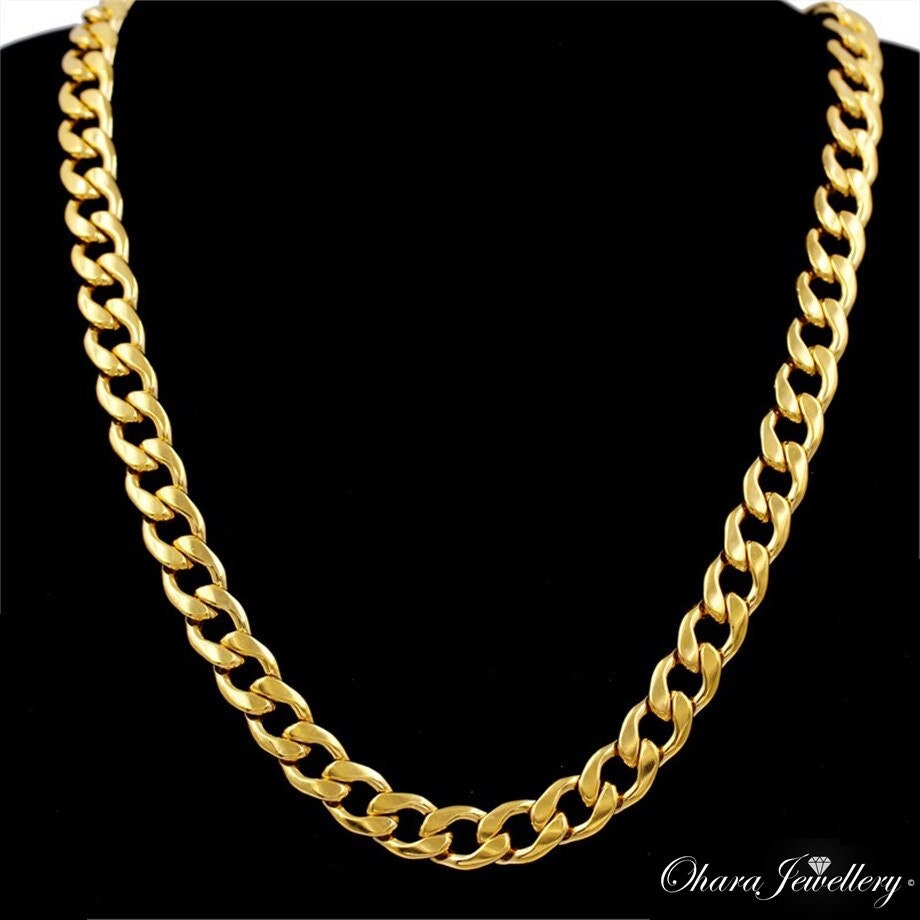 18ct Yellow Gold Heavy 12MM Miami Curb Link Cuban Mens Chain Necklace Jewellery