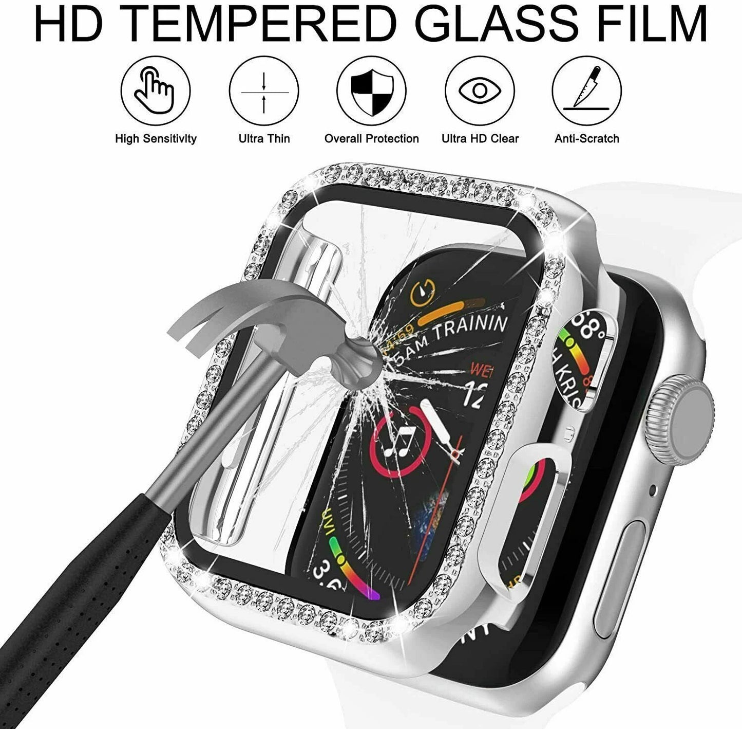 Bling Metal iWatch Strap+Full Screen Case For Apple Watch Series SE 6 5 4 3 2 1