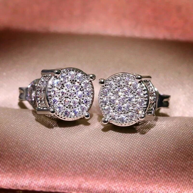 18k white gold filled iced stud earrings made with swarovski crystals wg33