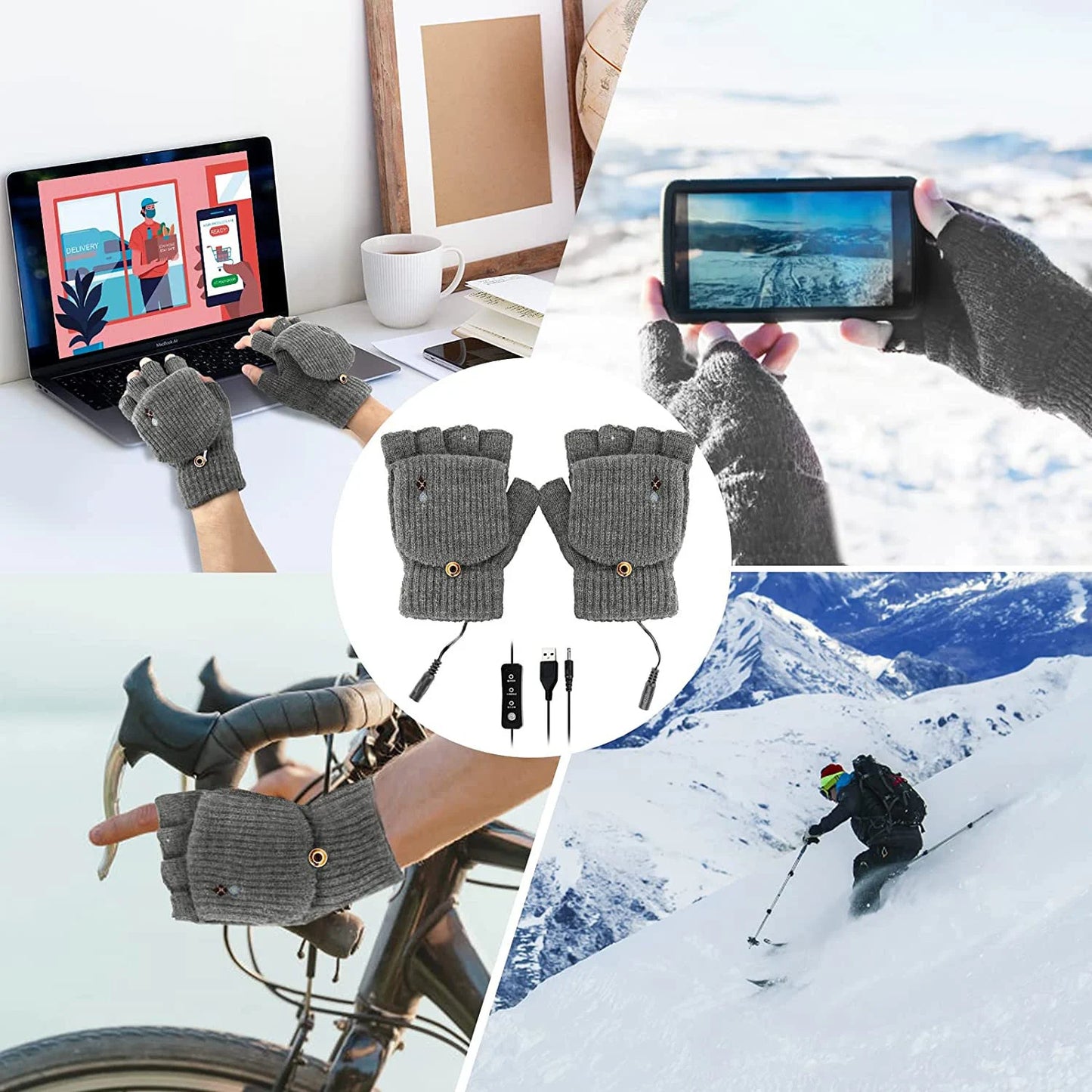 USB Heated Gloves for Women & Men, Cestmall Full and Half Hands Heated Finger less