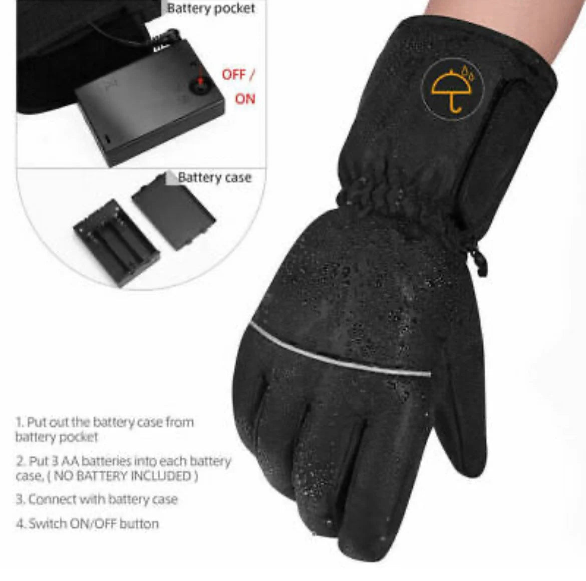 Pairs Motorcycle Motorbike Heated Gloves Winter Warm Battery Electric Waterproof