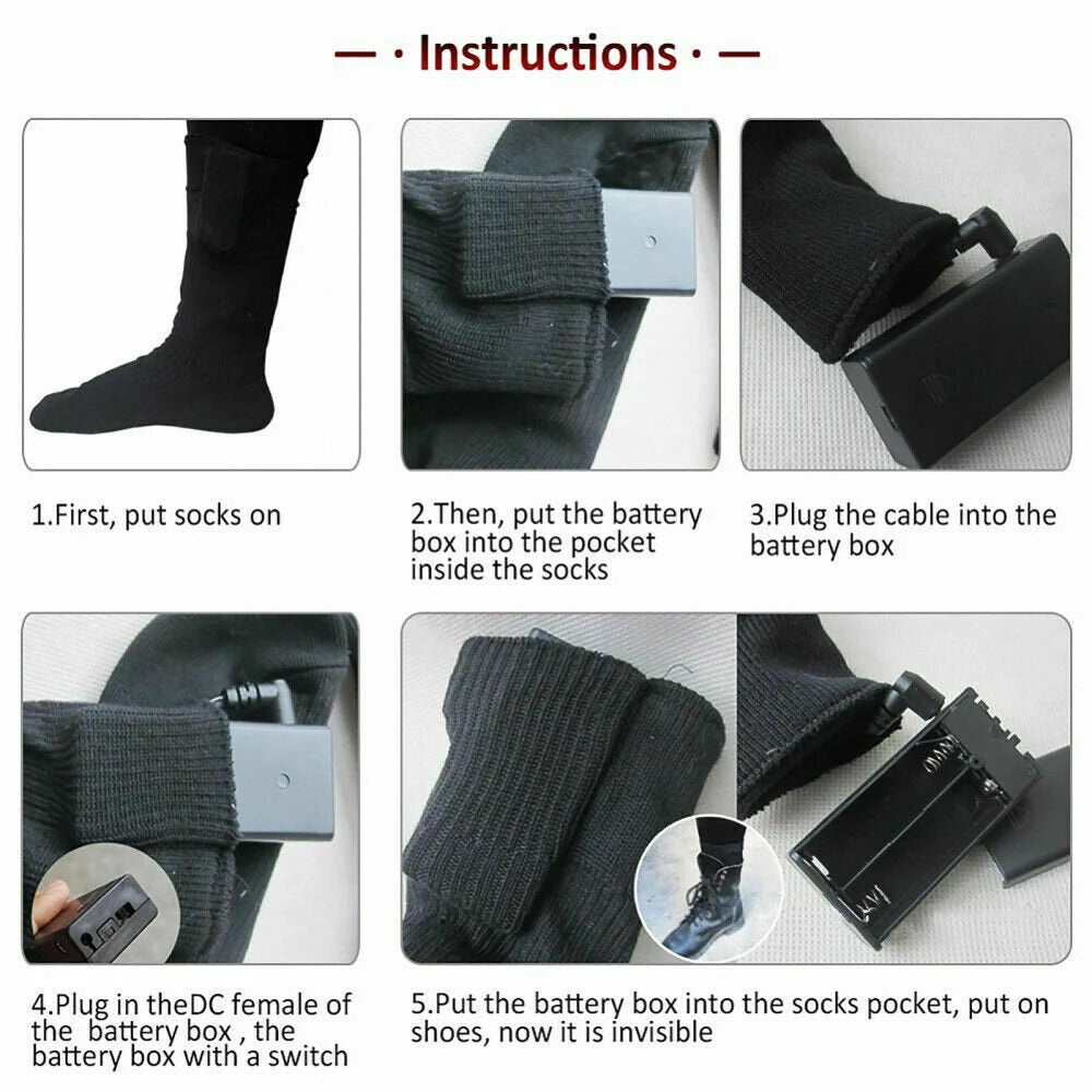 Unisex Electric Heated Socks Rechargeable Battery Power Foot Winter Warmer Sock