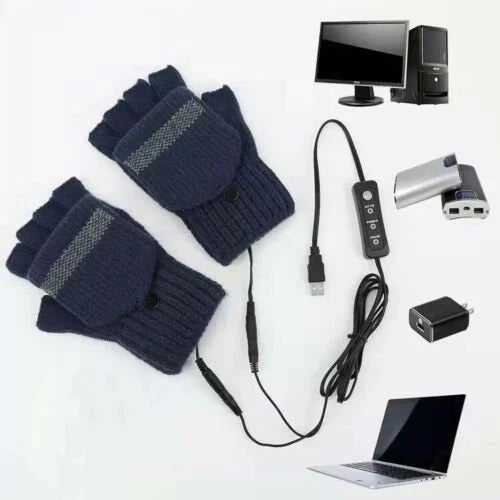 Men Women Electric Heated Gloves USB Rechargeable Insulated Warm Thermal Black Gloves