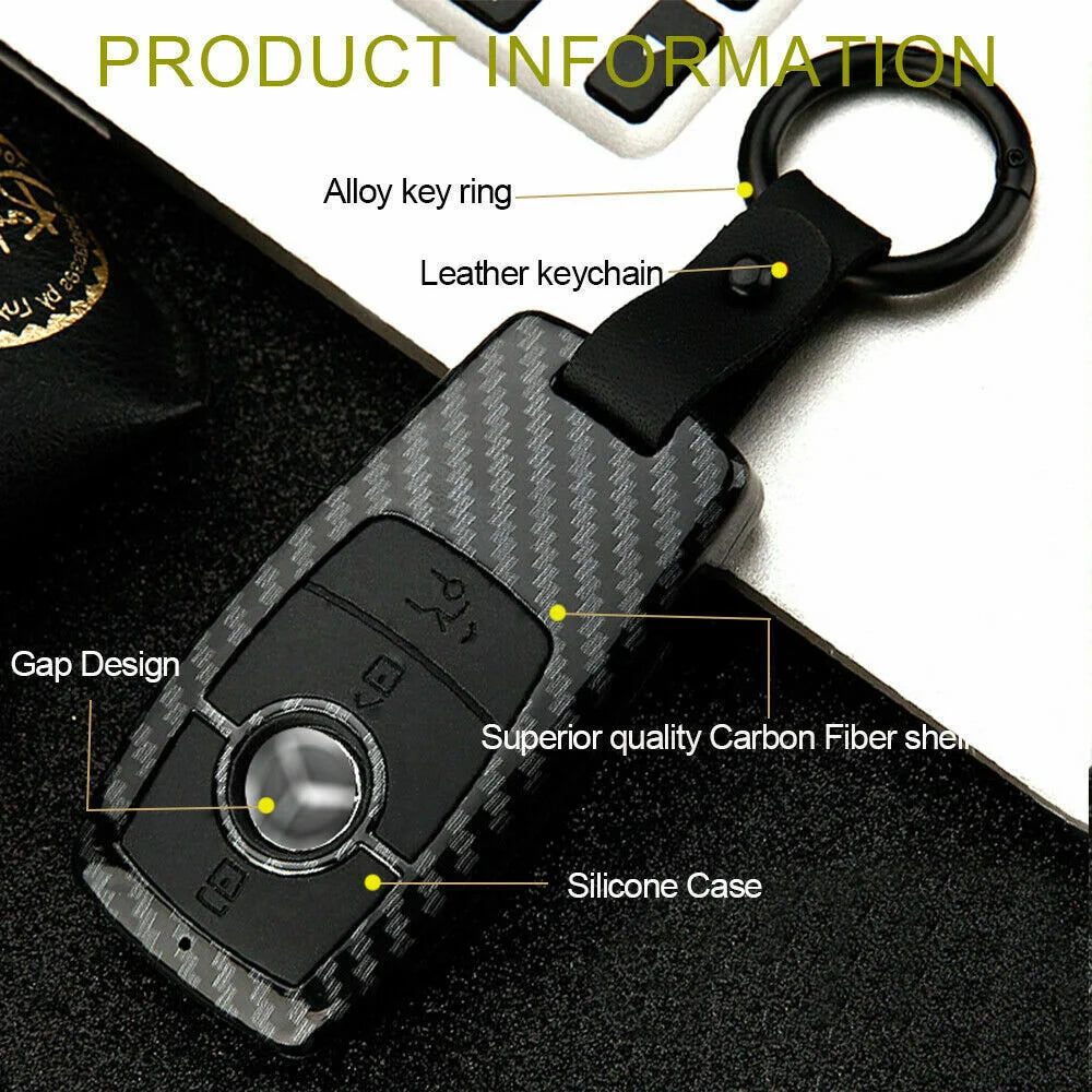 Carbon Black Remote Key Case Cover 3 Button For Mercedes Benz A C E S Class GLA