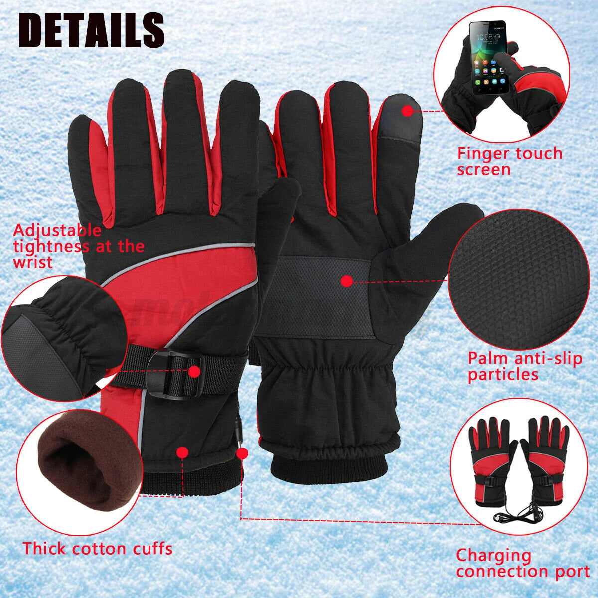 rechargeable electric usb heated gloves winter warmer outdoor motorcycle mittens