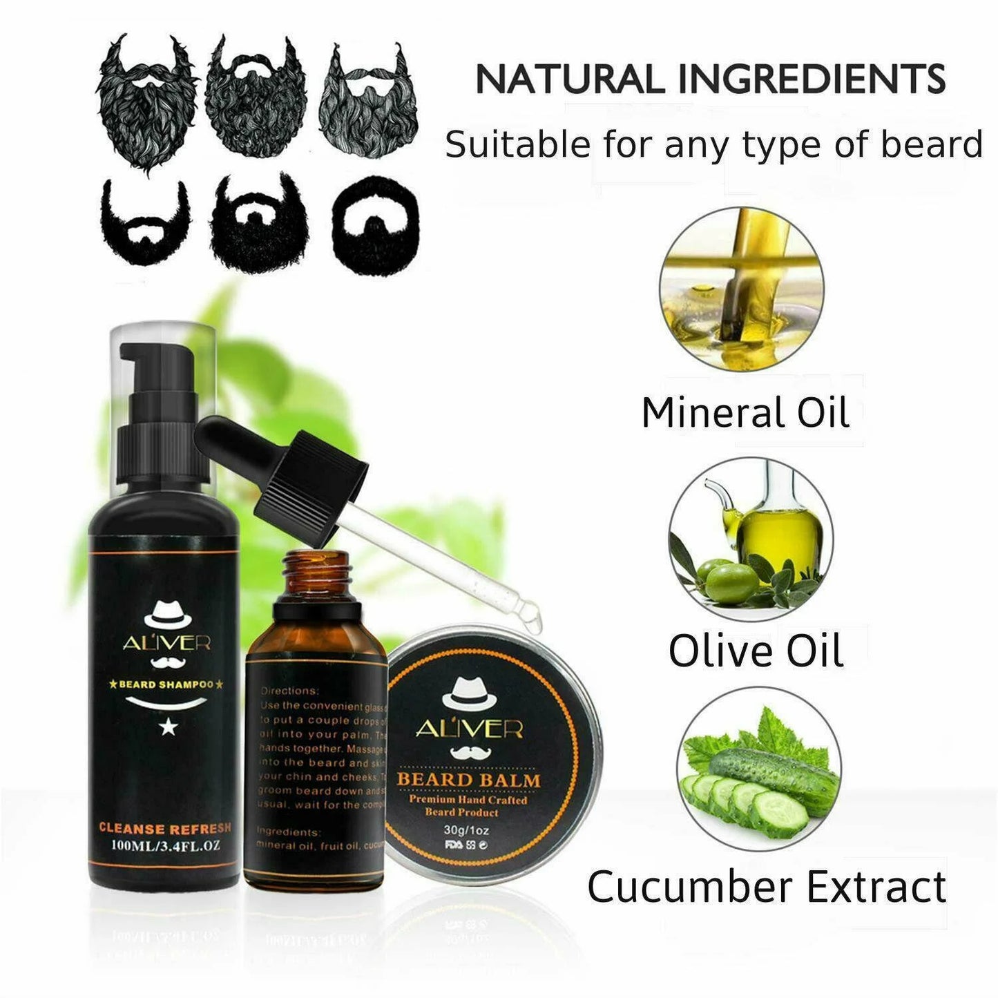 Men Beard Care Shampoo Oil Balm Comb Brush Grooming Shaving Great Gift Kit
