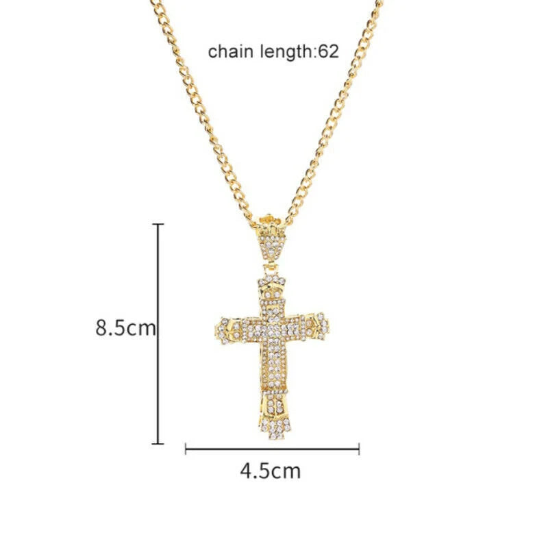Crystal Cross Crucifix Necklace Pendant Chain Jewellery Silver iced out diamond