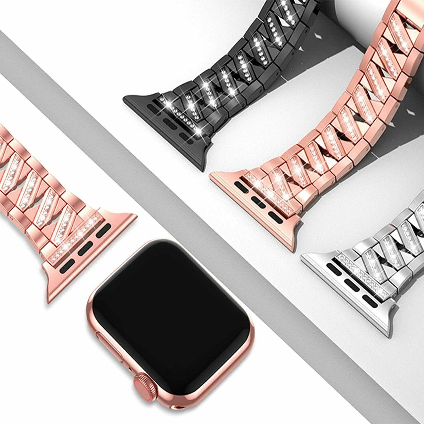 for Apple Watch Strap Series SE 6 5 4 38 40 42 44 mm Rhinestone Link Bling Metal