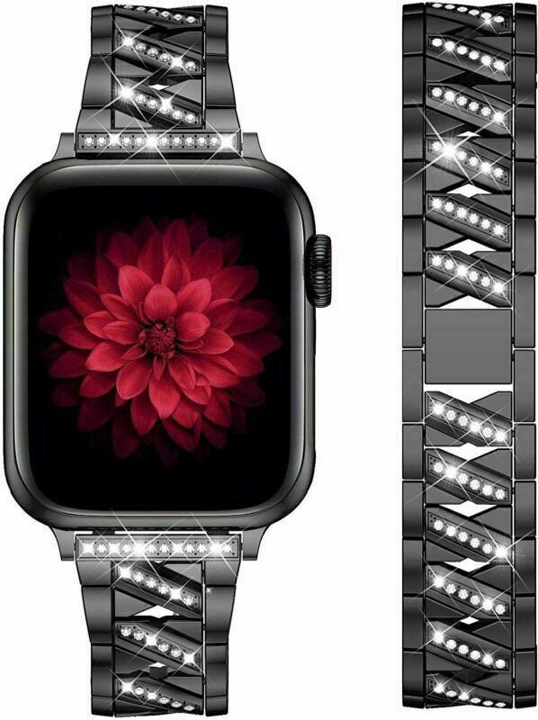 for Apple Watch Strap Series SE 6 5 4 38 40 42 44 mm Rhinestone Link Bling Metal
