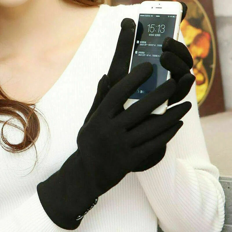 Women Touch Screen Winter Gloves Fleece Black Warm Comfy Soft Fur Lined Thermal