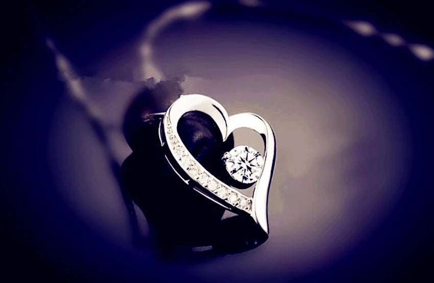 Women's Crystal Heart Pendant Necklace 925 Sterling Silver Chain