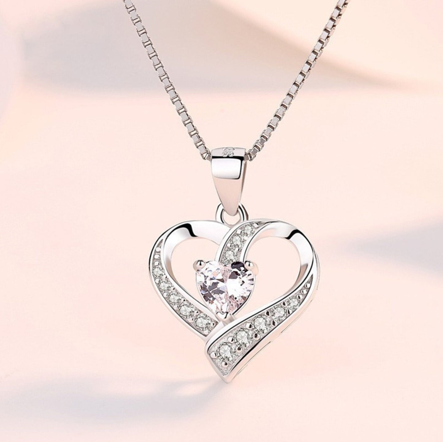 Women's Heart Swirl Stone Pendant Chain 925 Sterling Silver Necklace
