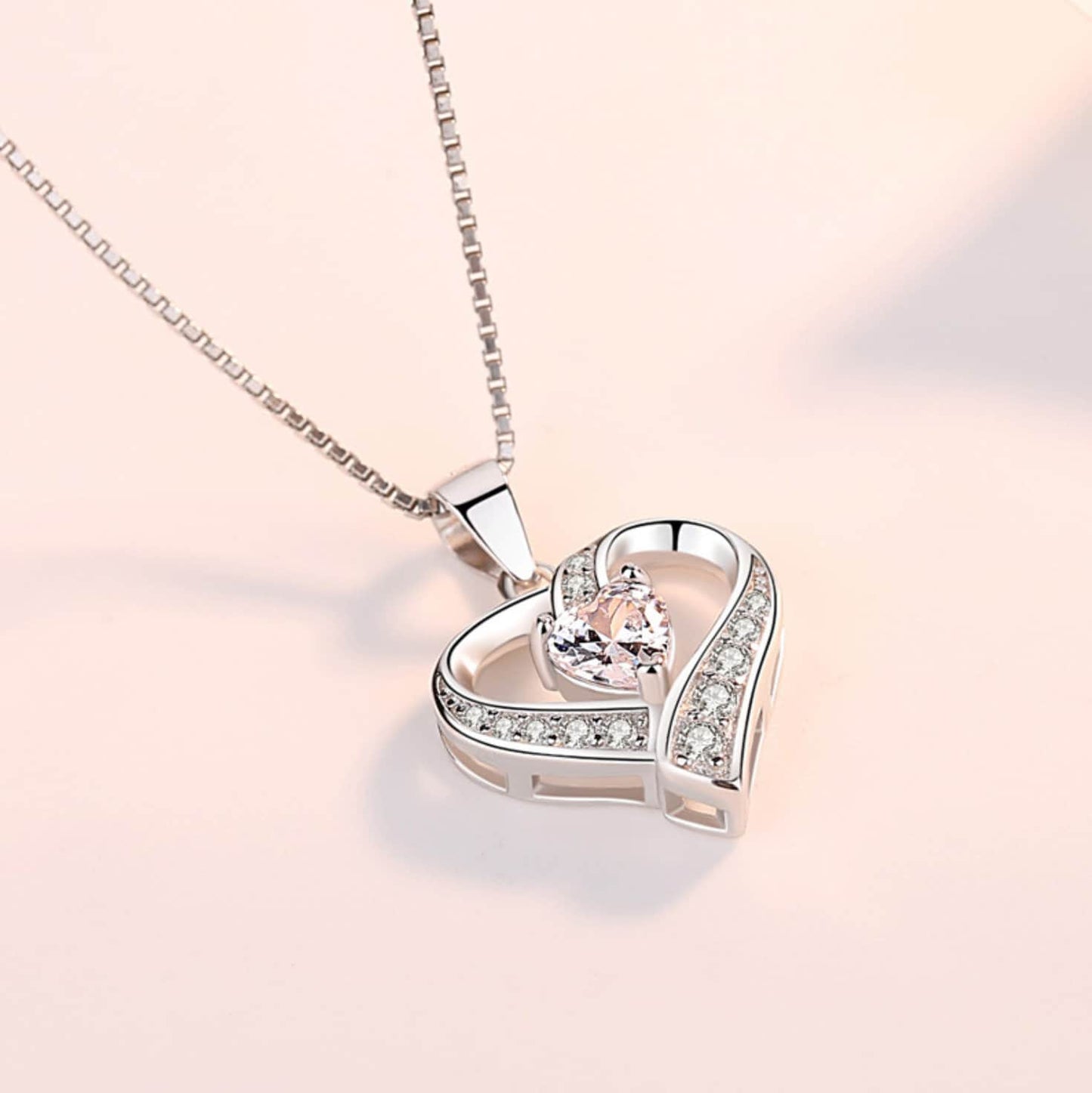 Women's Heart Swirl Stone Pendant Chain 925 Sterling Silver Necklace