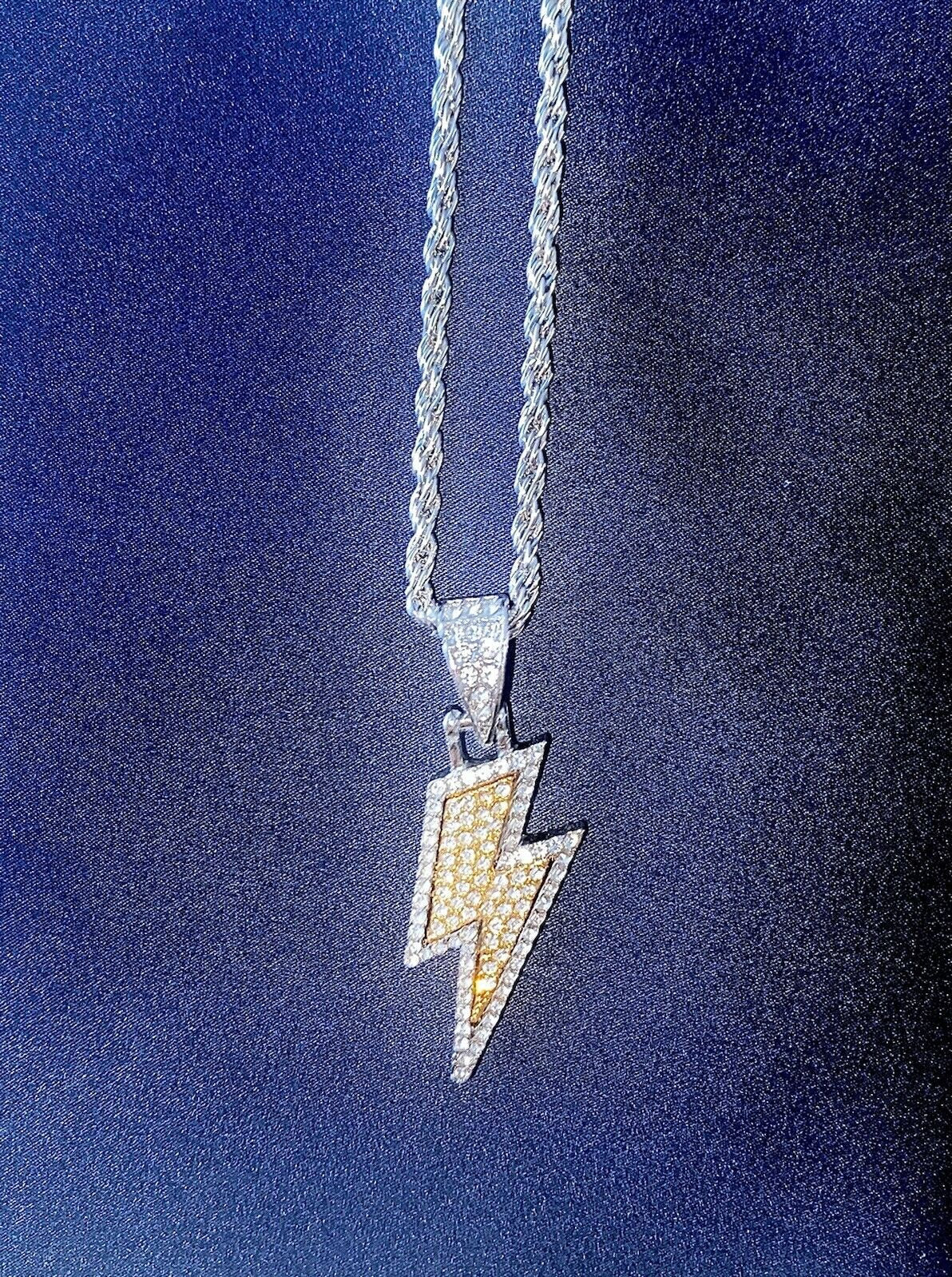 Bling Iced Out Lightning Bolt Pendant Necklace