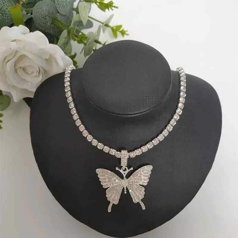 Bling Butterfly Pendant Rhinestone Chain Women Bling Crystal Choker