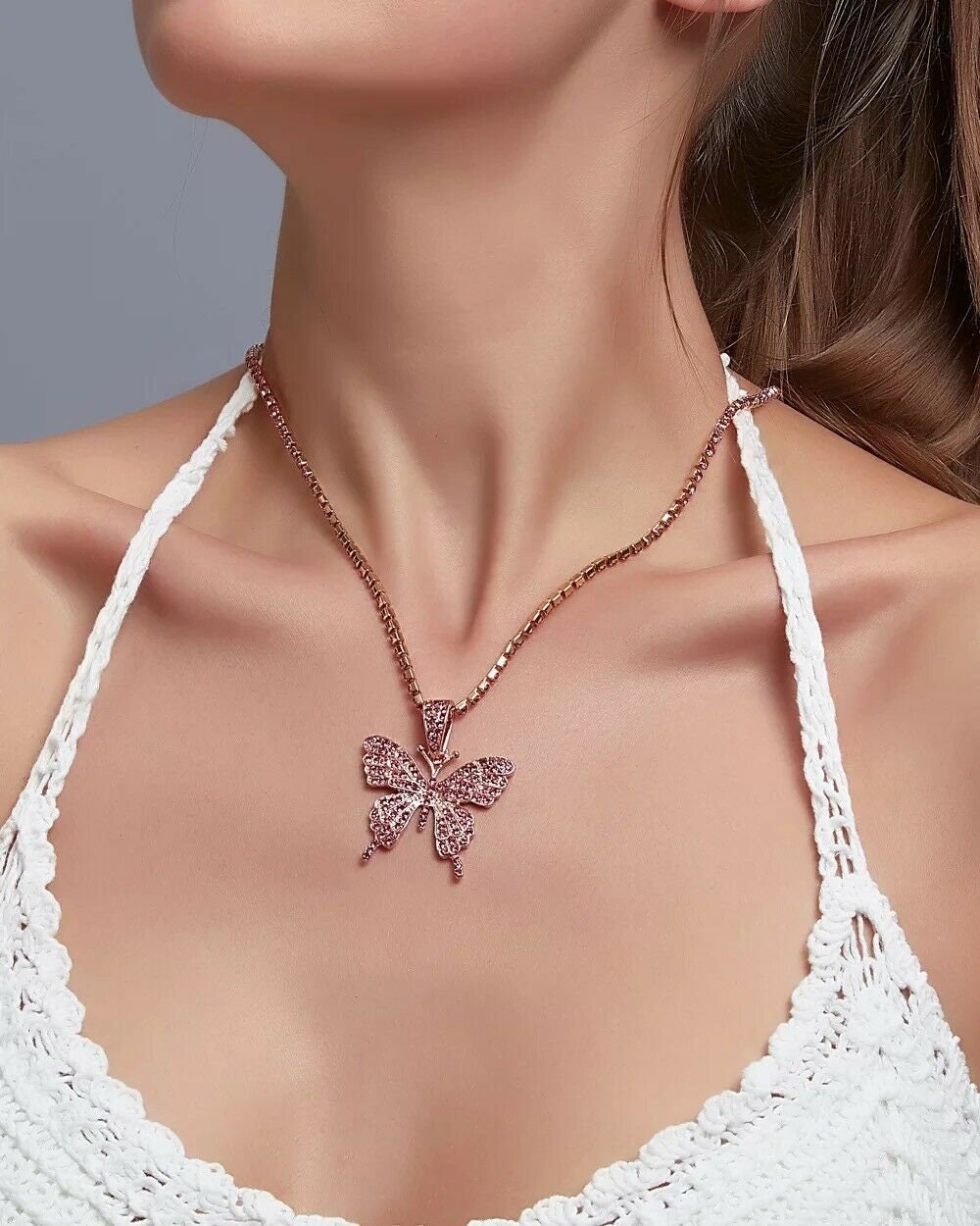 Bling Butterfly Pendant Rhinestone Chain Women Bling Crystal Choker