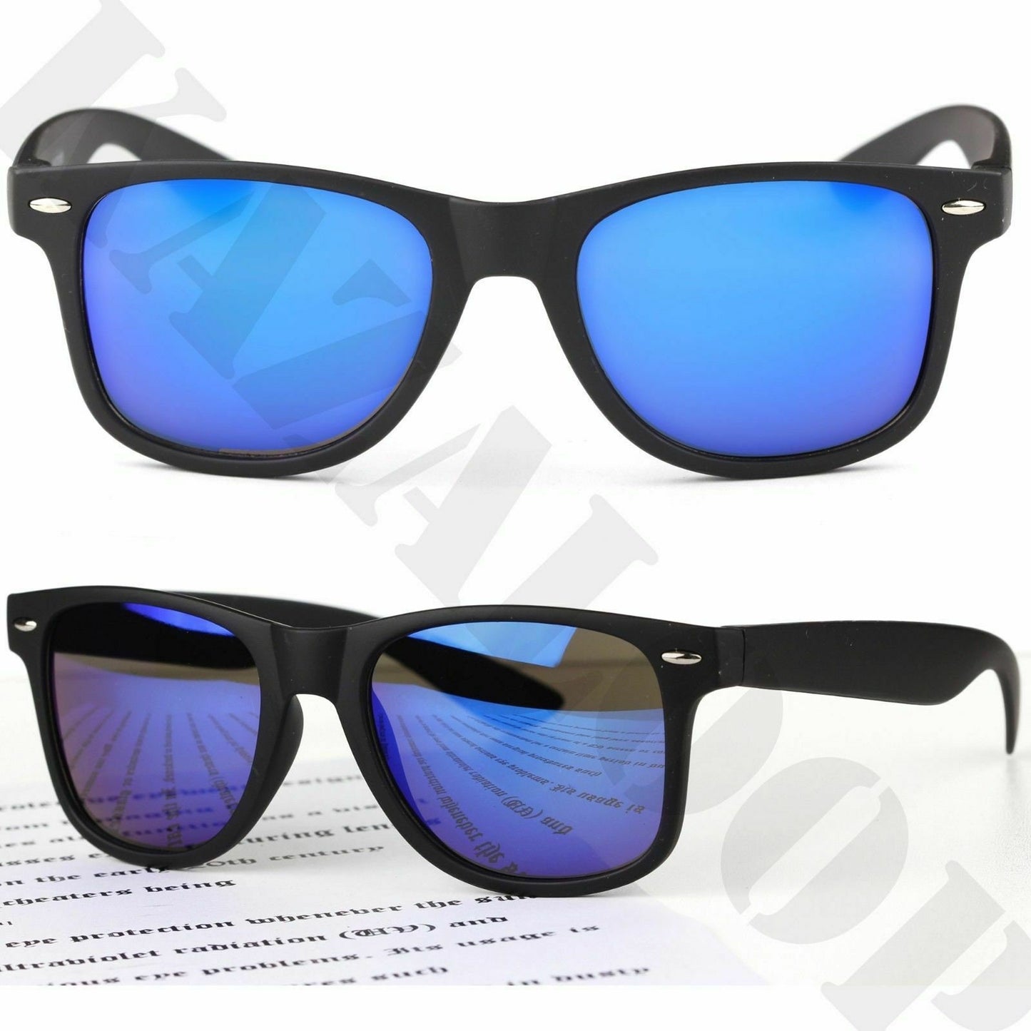 Unisex Sunglasses Classic Square Mirror Shades Vintage Retro Black Fame