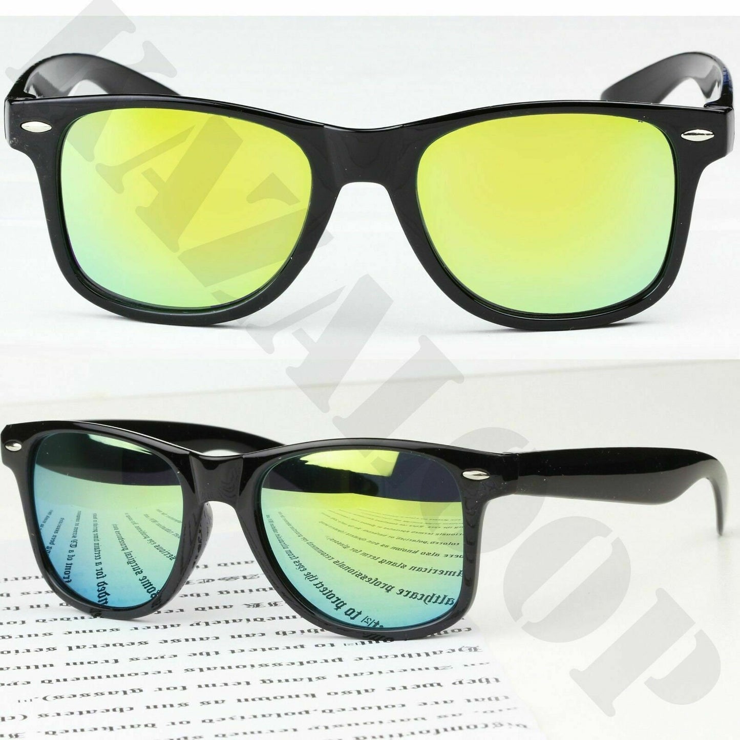 Unisex Sunglasses Classic Square Mirror Shades Vintage Retro Black Fame