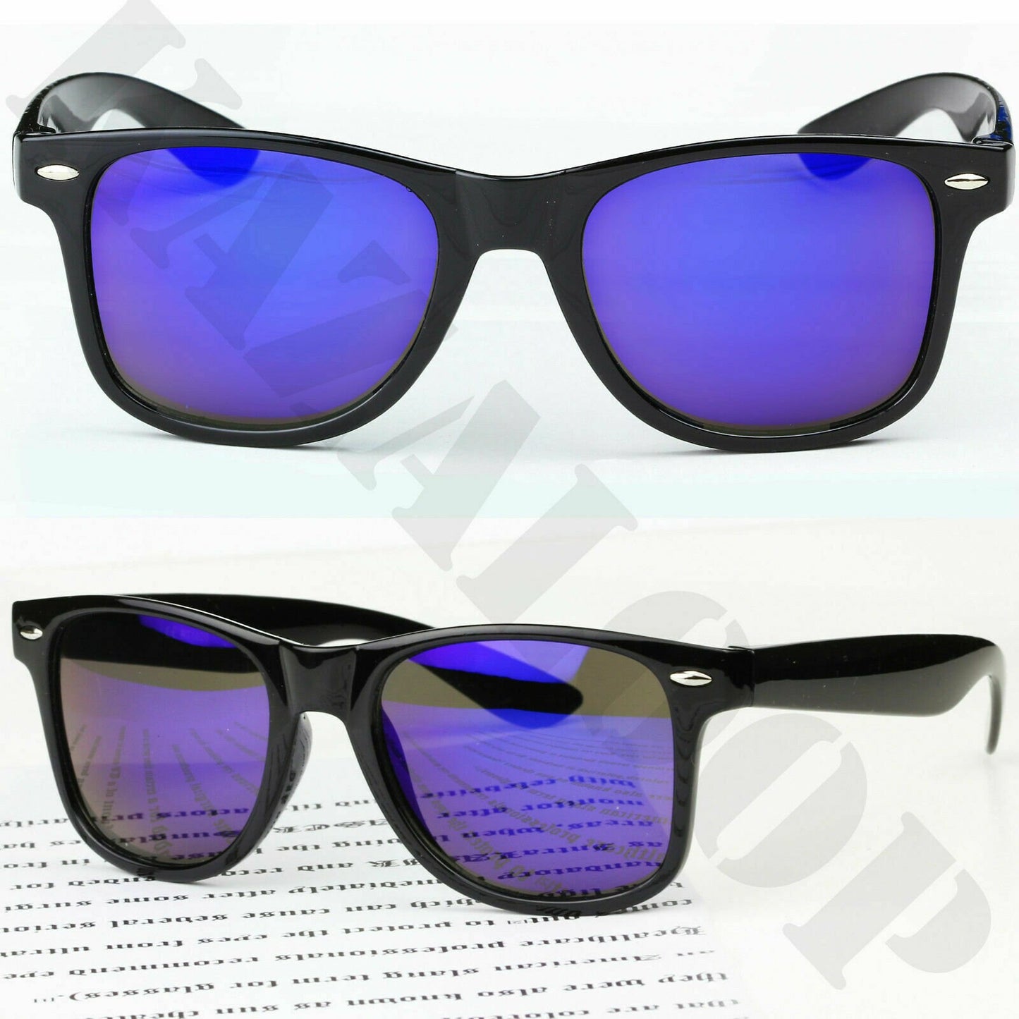 Unisex Sunglasses Classic Square Mirror Shades Vintage Retro Black Fame