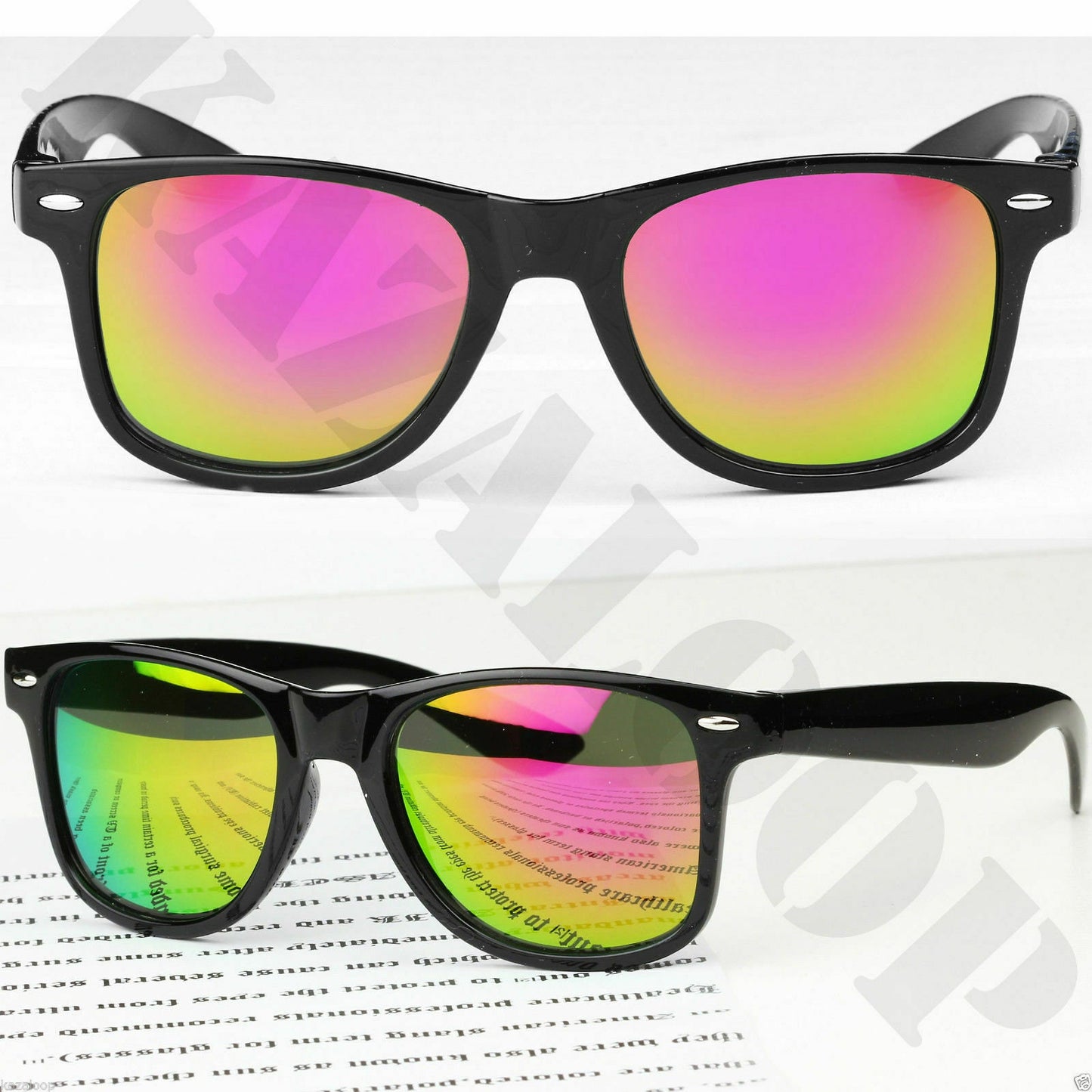 Unisex Sunglasses Classic Square Mirror Shades Vintage Retro Black Fame