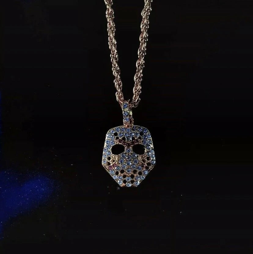 Iced Out Gold Mask Pendant Chain Necklace