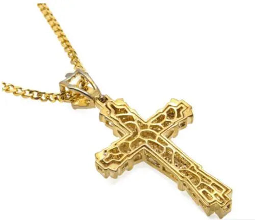 Iced Out Bling Crystal Cross Crucifix Necklace Pendant Chain Gold diamond Jewellery