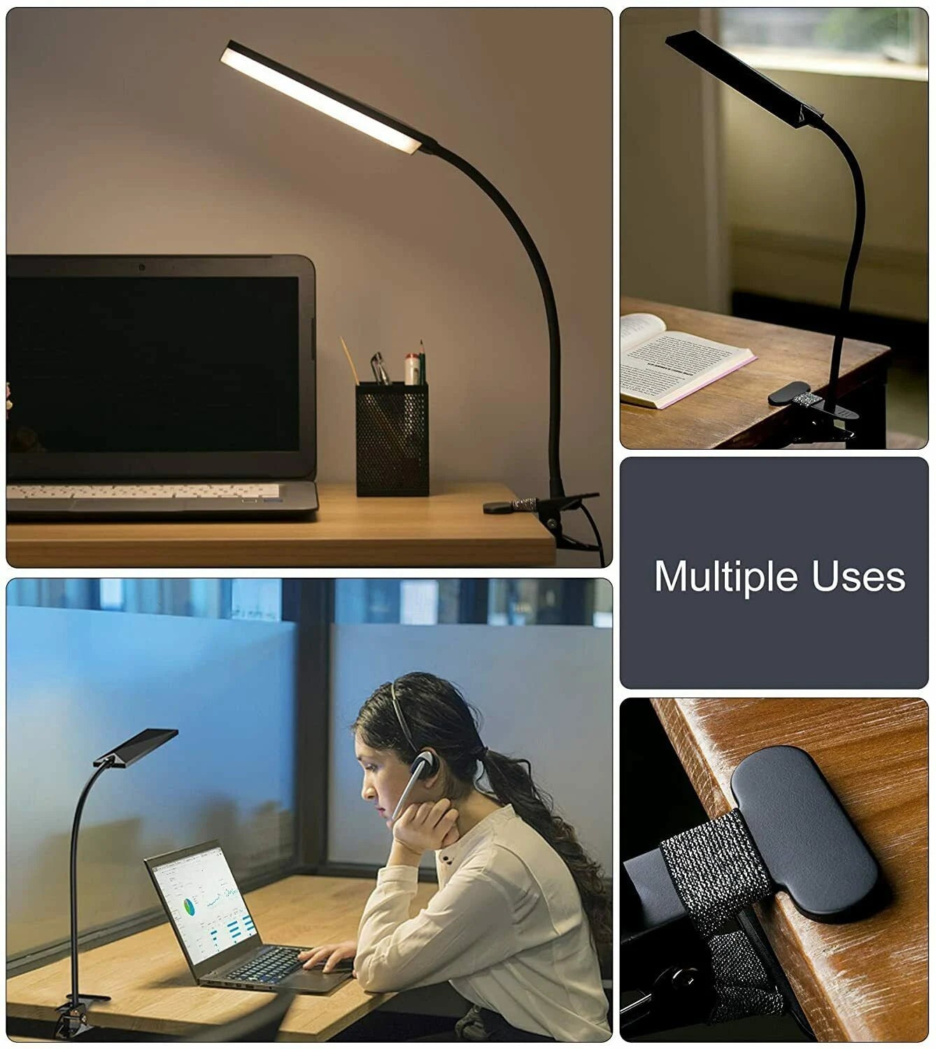 USB Clip On Flexible Desk Lamp Dimmable Memory Bed Read Table Study Light 48 LED