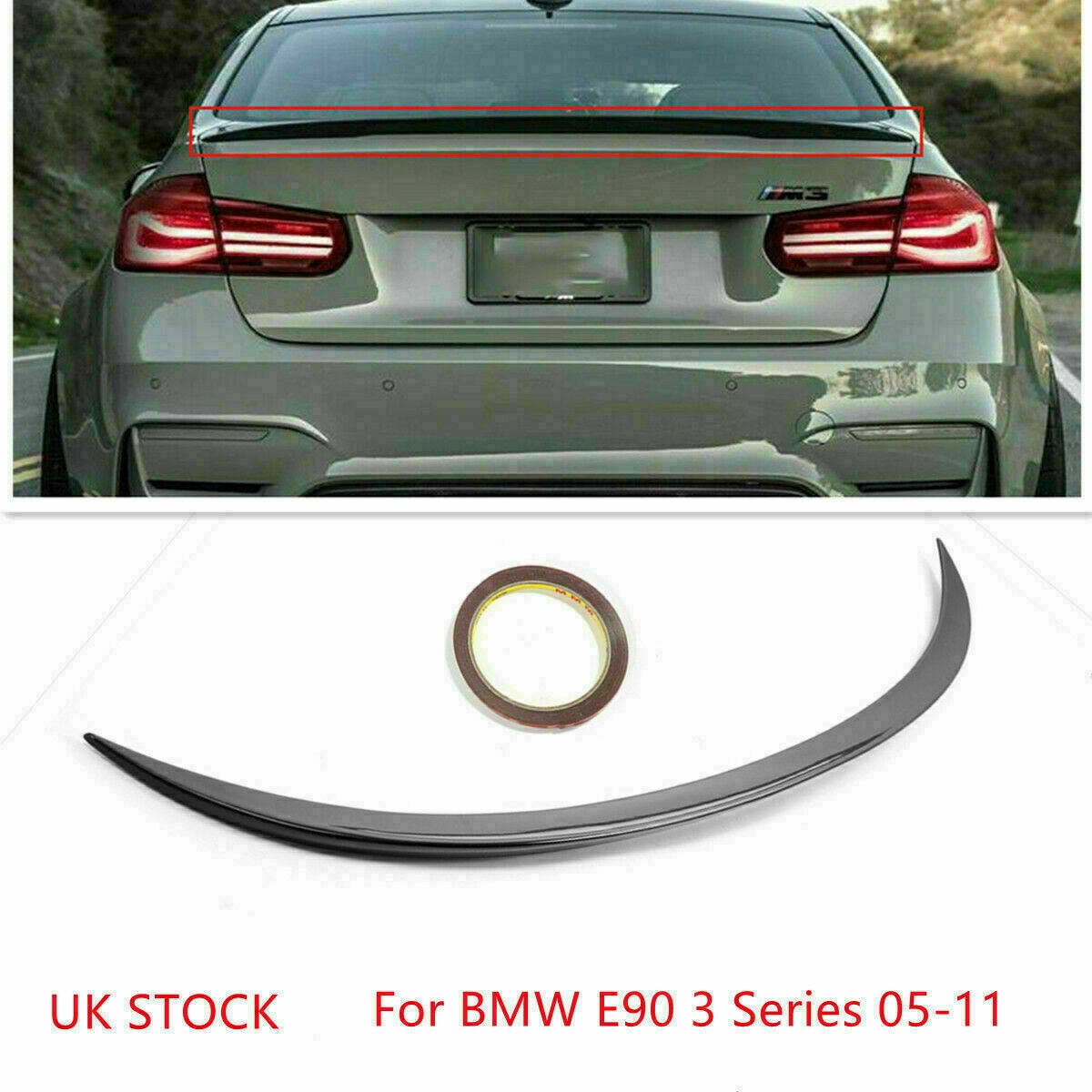Fits BMW 3 Series E90 M Sports Rear Trunk Boot Lip Spoiler Gloss Black 05-11