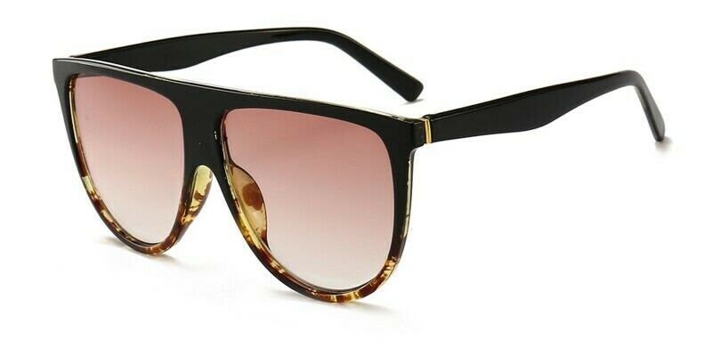 Ladies Over Sized Black Flat Top Large Shield Fashion Sunglasses
