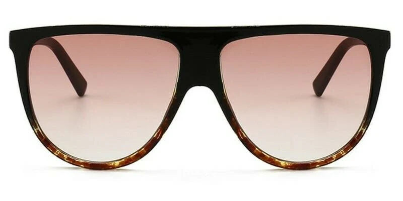 Ladies Over Sized Black Flat Top Large Shield Fashion Sunglasses
