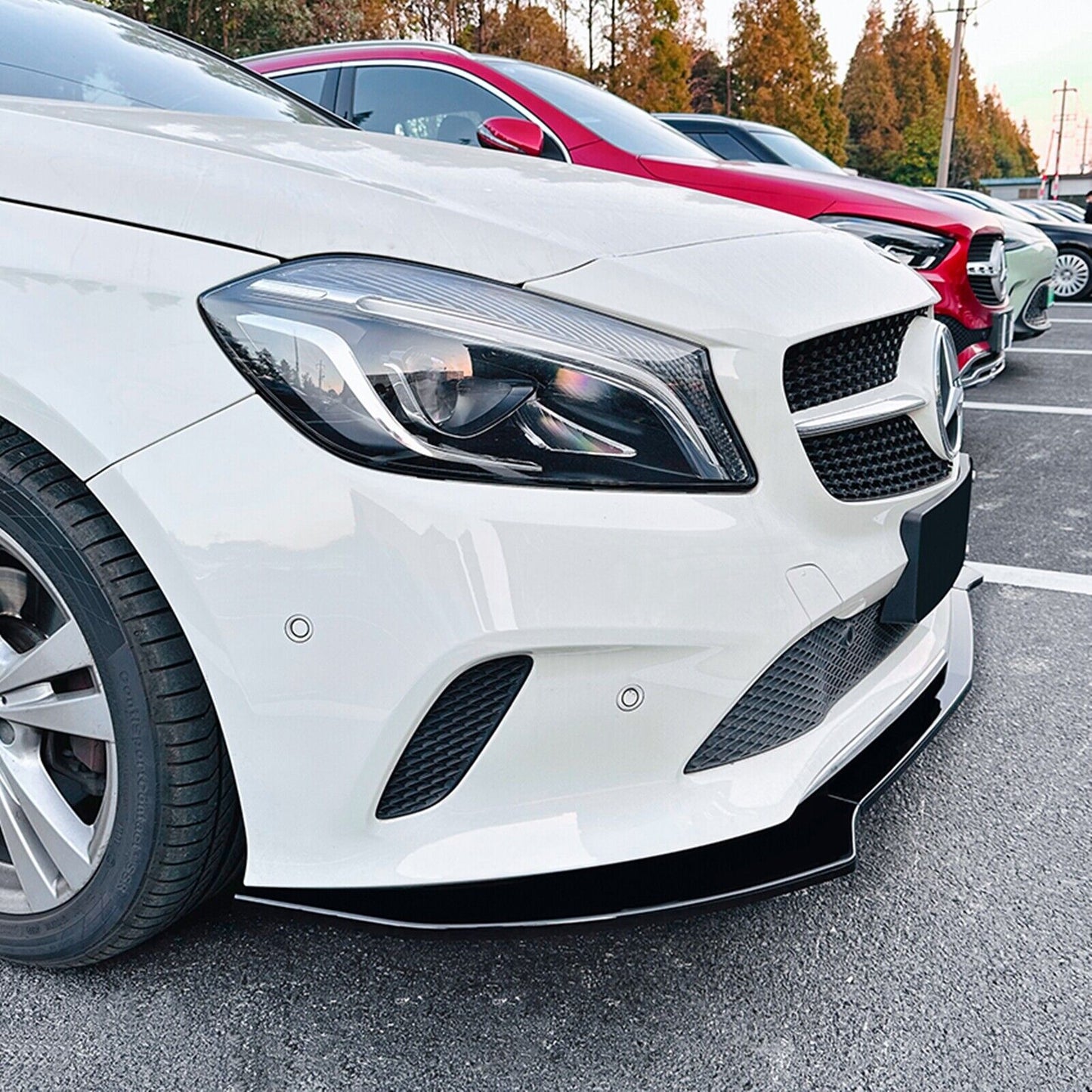 1Set Front Bumper Spoiler Lip Kit For Mercedes Benz A Class W176 2016-2018 Black