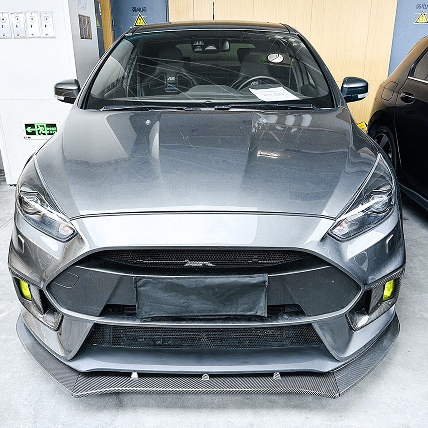 1Set Front Bumper Spoiler Lip For Ford Focus RS MK3 2015-2018 Carbon Fiber Look