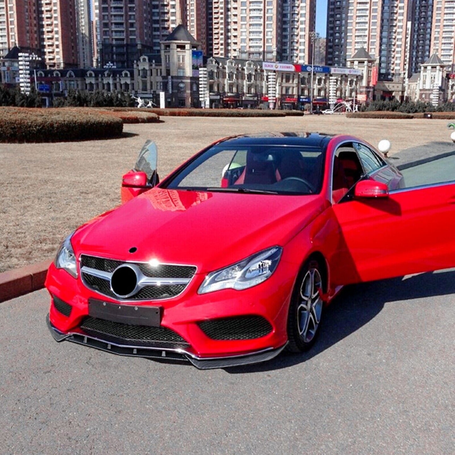 Front Bumper Spoiler Lip Kit For Benz E Class Coupe C207 2013-2016 AMG Carbon Fiber