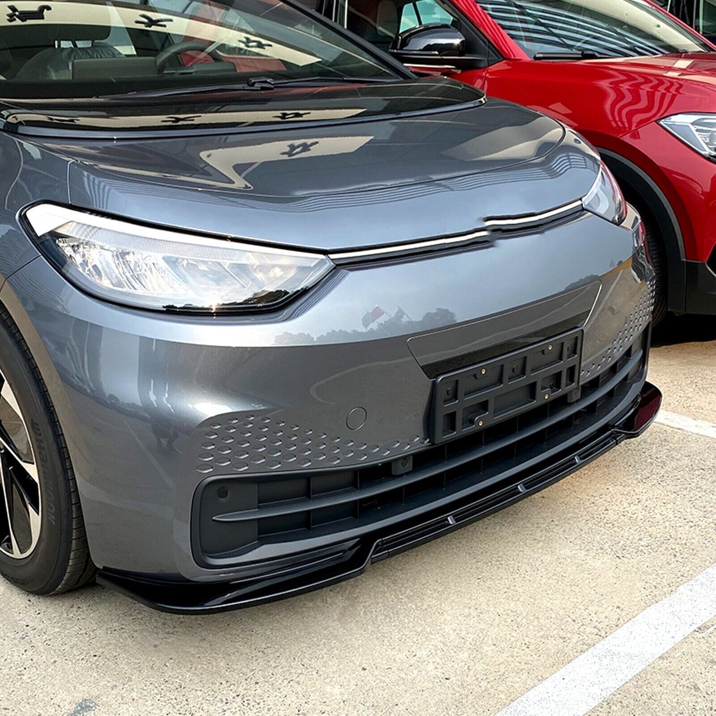 Gloss Black Front Bumper Spoiler Splitter Lip Kit For Volkswagen ID.3 2019-2022