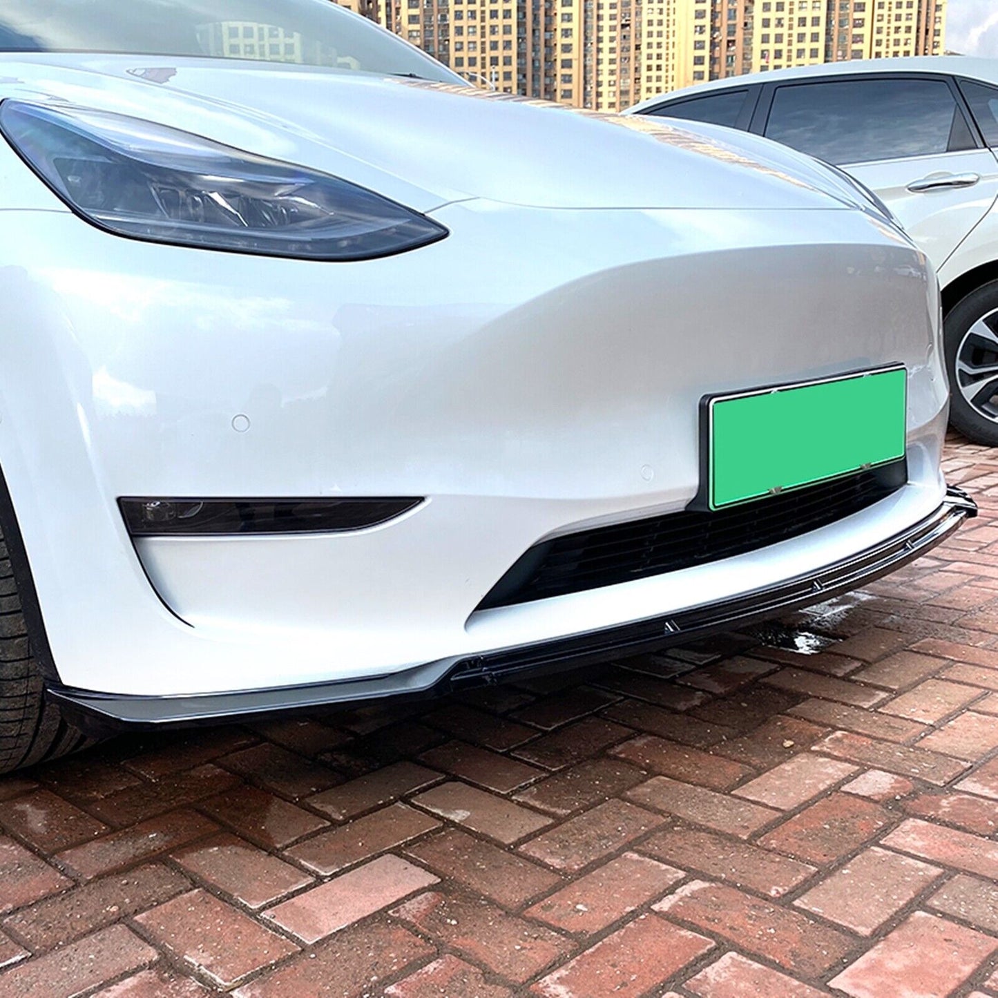 1Set Glossy Black Car Front Bumper Spoiler Splitter For Tesla Model Y 2020-2023