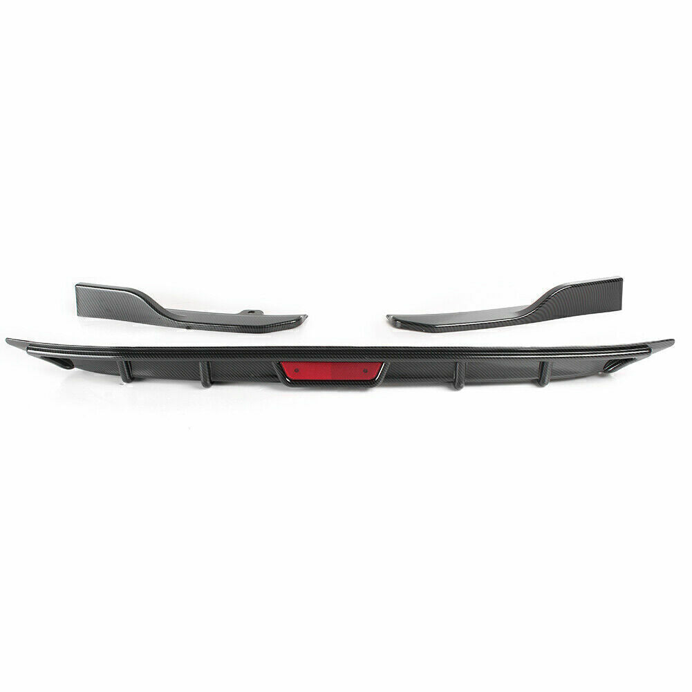 1Set Blk Rear Bumper Lip & Side Wing Kit For Honda Accord 10th 2018 Carbon Fiber