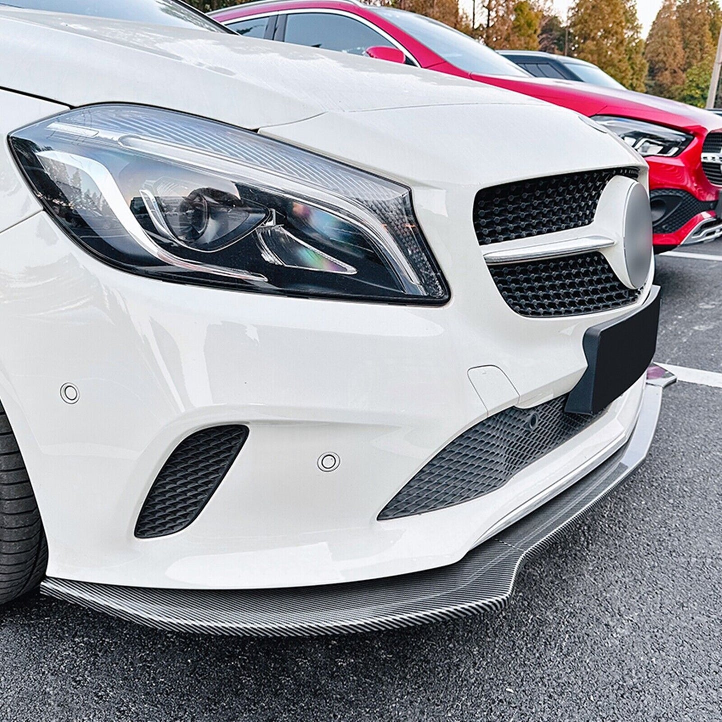 Front Bumper Spoiler Lip Kit For Benz A Class W176 2016-2018 Carbon Fiber Look