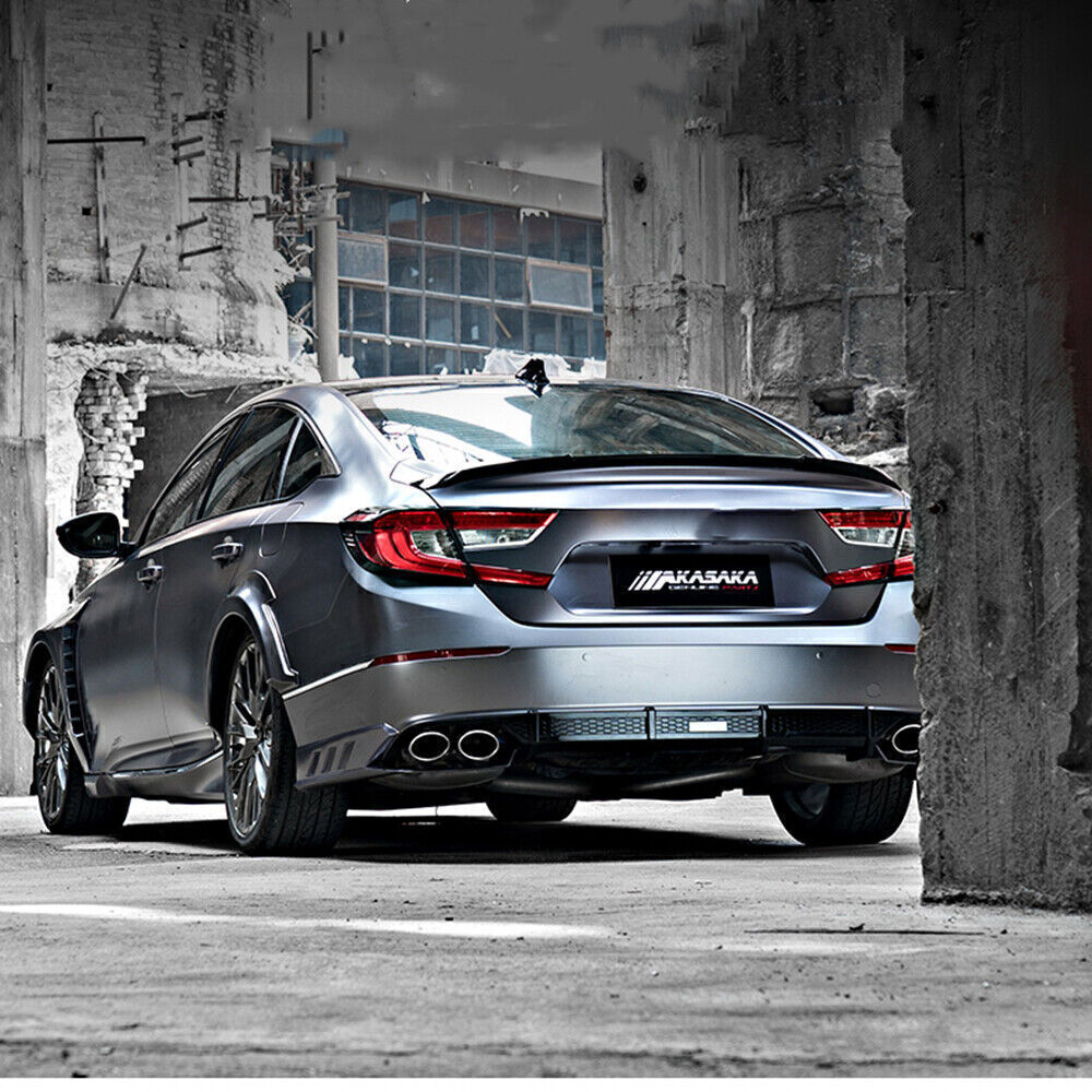 Gloss Black Front Spoiler Lip + Rear Bumper Diffuser For Honda Accord 2018-2020