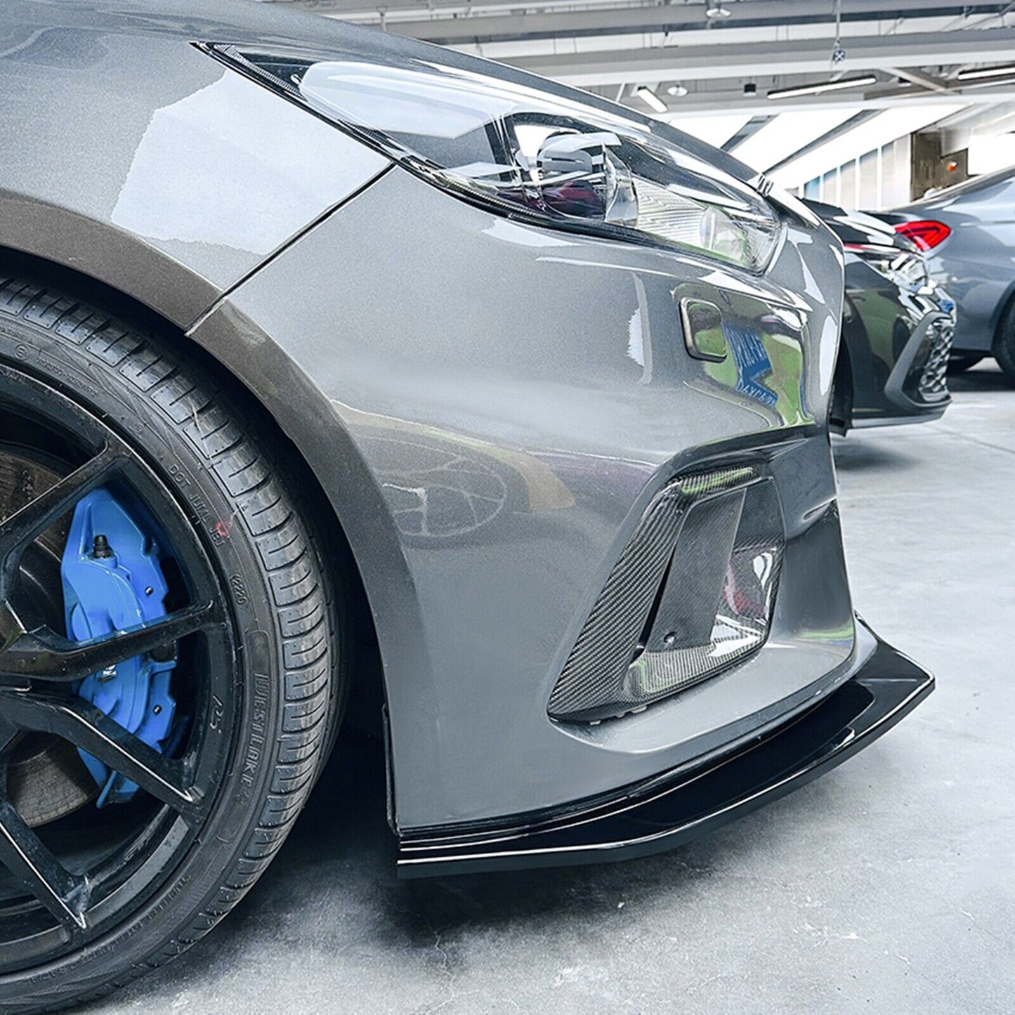 3Pcs Front Bumper Spoiler Lip Kit For Ford Focus RS MK3 2015-2018 Glossy Black