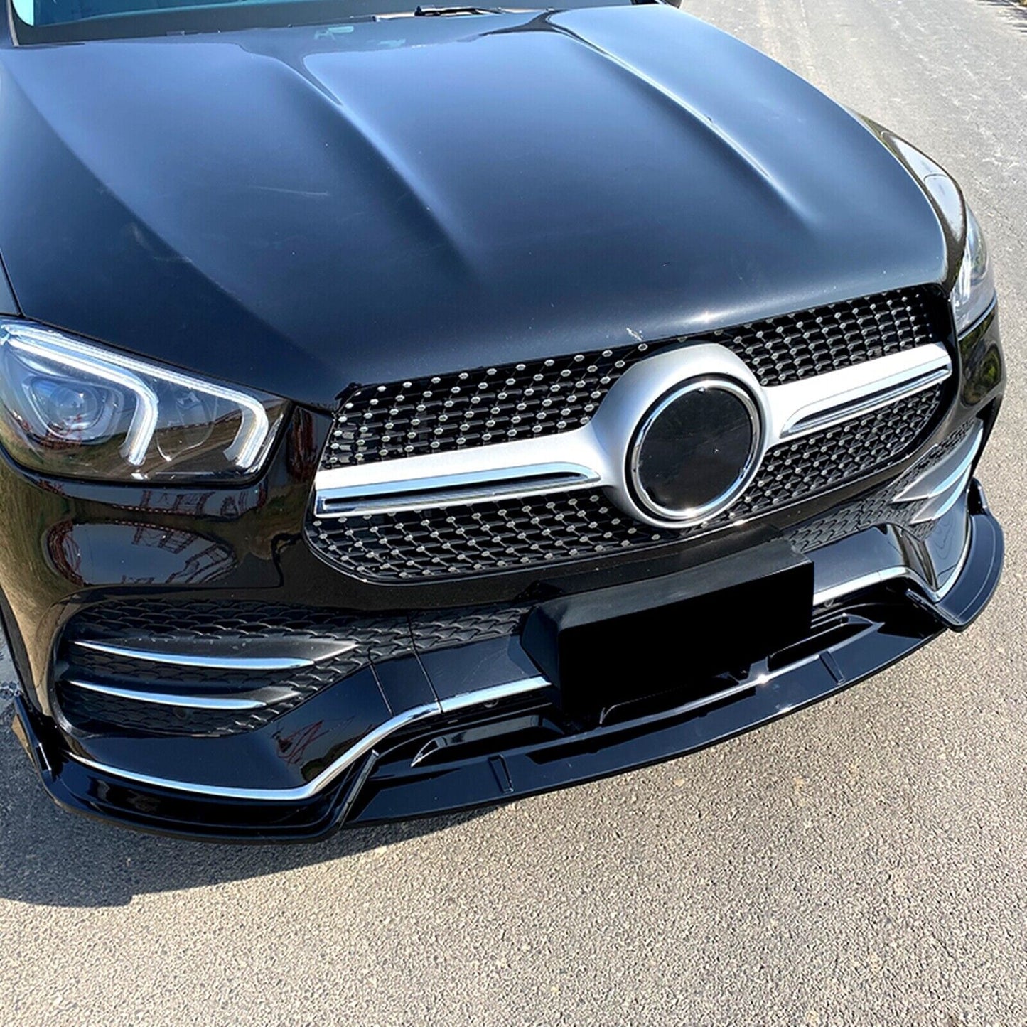 Front Bumper Spoiler Lip For Mercedes Benz GLE Class W167 C167 2020-2023 Black